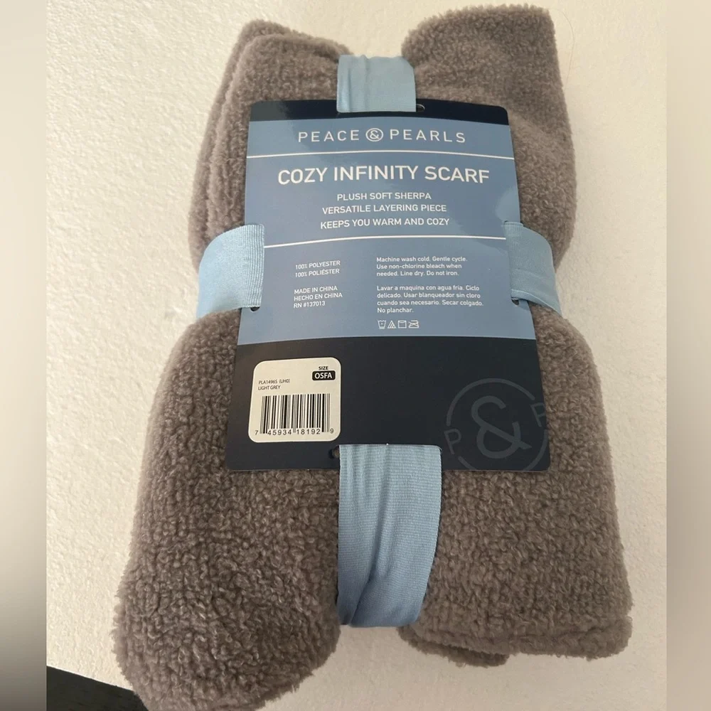 Peace & pearls NWT cozy infinity scarf gray